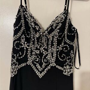 Black beaded long gown with slit (3/4)